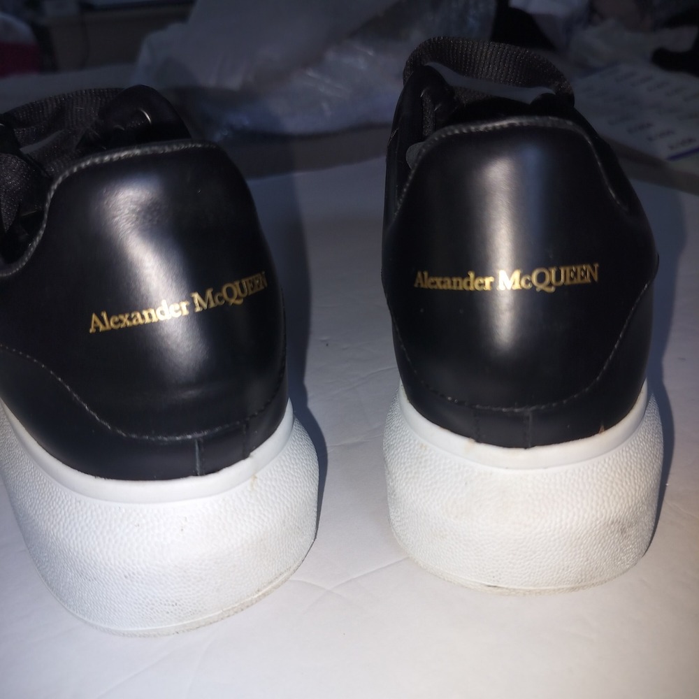 Alexander McQuee Oversized Sneakers Black Leather White Sole Womens Luxury Shoes - Picture 5 of 13